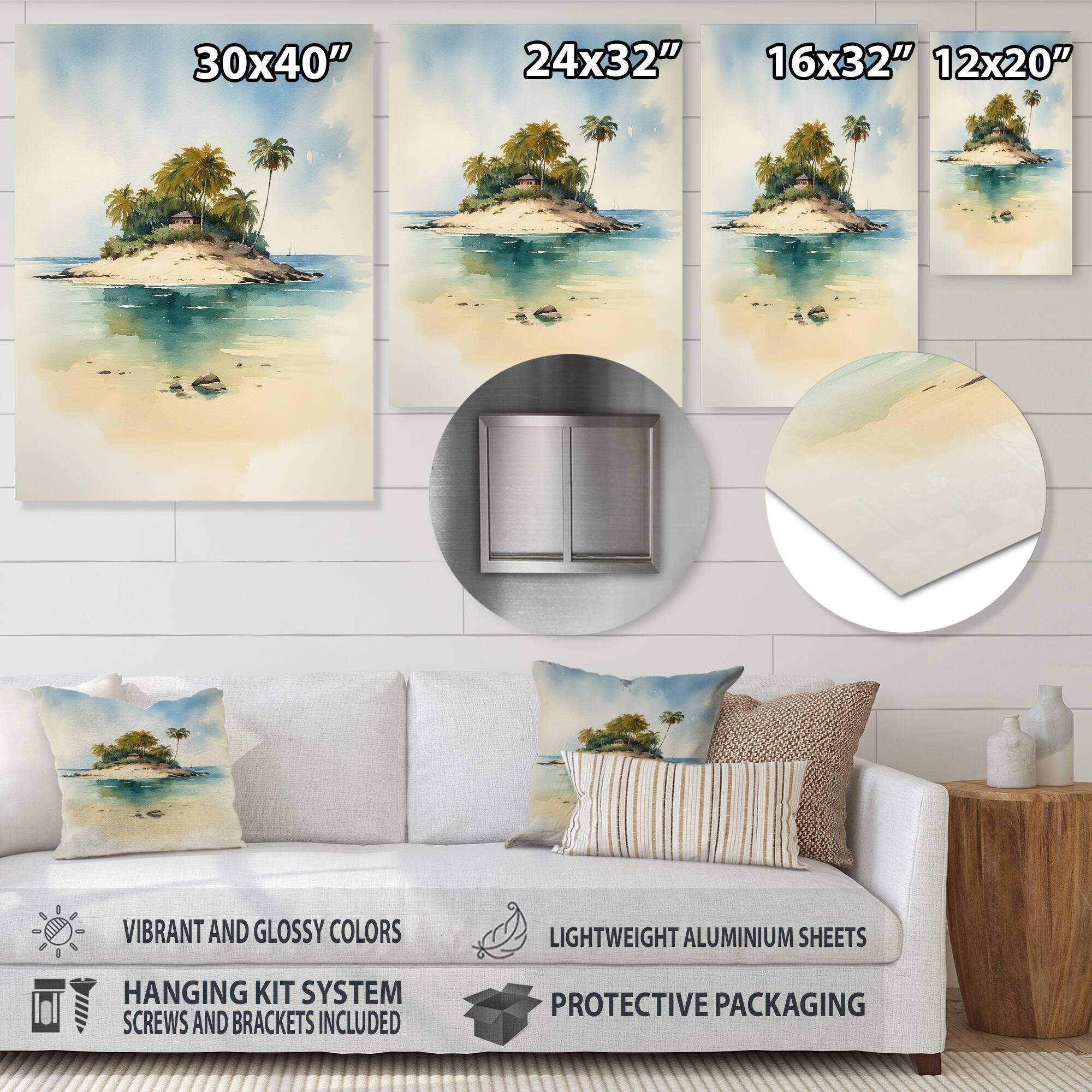 Designart "Deserted Tropical Island III" Modern Landscape Beach Metal Wall Art Bed Bath
